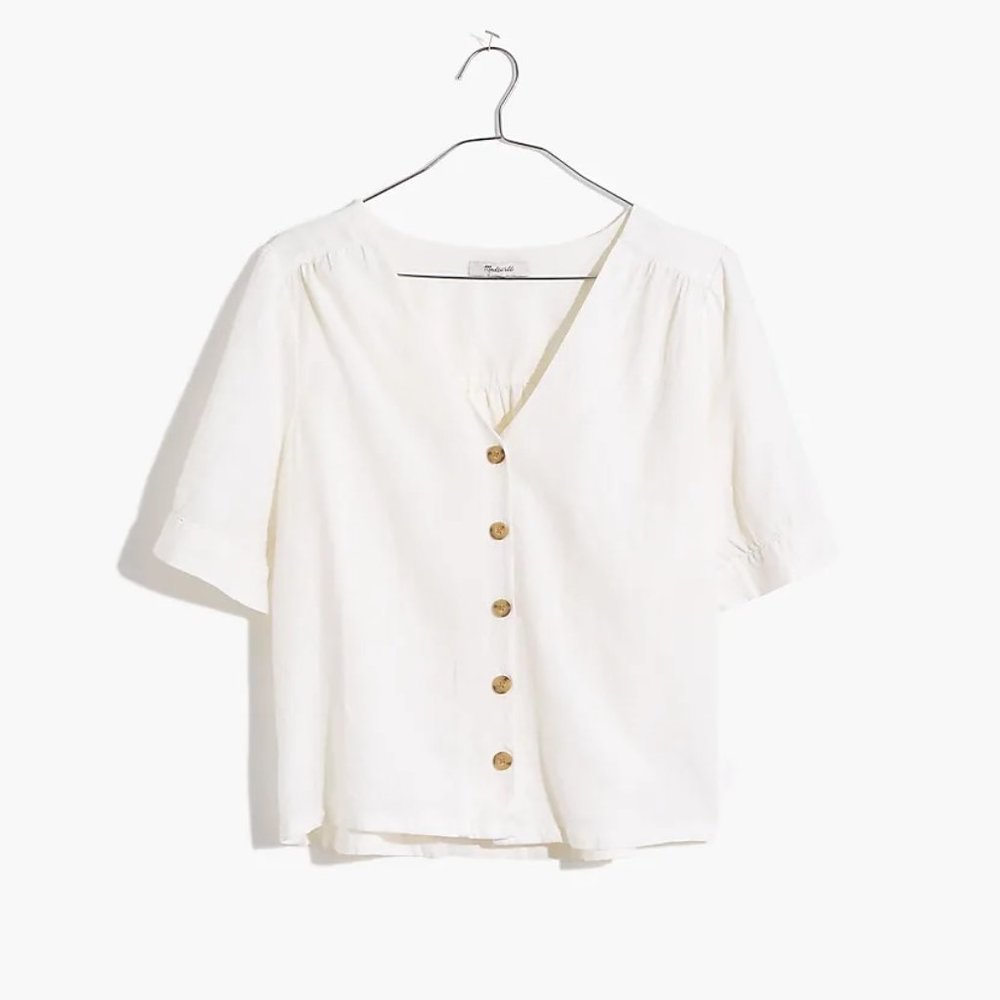 NWT Madewell Linen-Blend Plaza Button-Front Shirt Size S